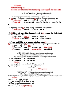 Bài tập Hóa học 8 (bài tập về mol)