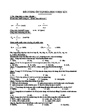 Đề cương ôn tập Hóa học 9 học kì I