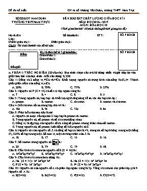 Đề khảo sát chất lượng giữa học kì I năm học 2016 – 2017 môn: Hóa học 10 - Trường THPT Nam Trực