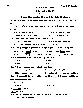 Đề kiểm tra 1 tiết môn: Hóa học (khối 8) - Tr