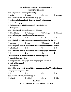 Đề kiểm tra 15 phút môn Hóa học lớp 8 - Bài kiểm tra số 1