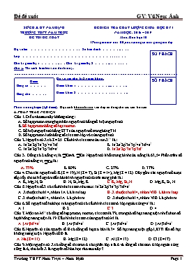 Đề kiểm tra chất lượng giữa học kỳ I năm học: 2016 – 2017 môn: Hóa học 10