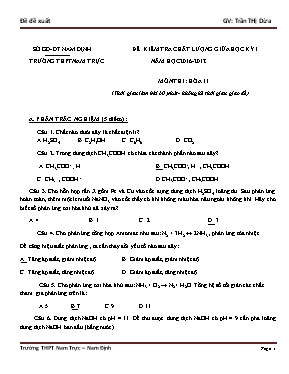 Đề kiểm tra chất lượng giữa học kỳ I năm học 2016 - 2017. môn thi: Hóa 11 - Trường THPT Nam Trực