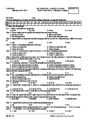 Đề kiểm tra - Khối 10: cơ bản môn: Hóa học - Mã đề 191
