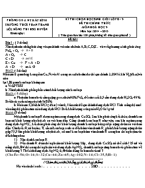 Đề thi chính thức môn Hoá học 9 năm học: 2014