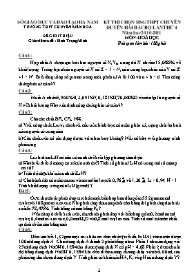 Đề thi chọn học sinh giỏi THPT chuyên Duyên hải bắc bộ lần thứ 4 năm học 2010 - 2011 môn: Hoá Học