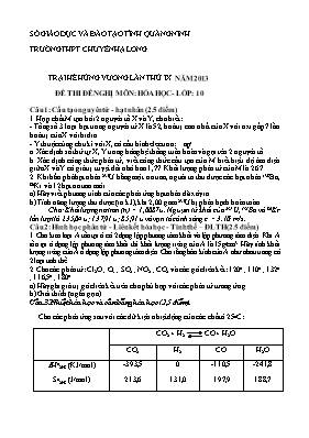 Đề thi đề nghị môn: Hóa học lớp: 10 - Trường THPT chuyên Hạ Long