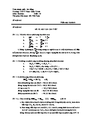 Đề thi Hóa học lớp 10 - Trường: THPT Phan Châu Trinh