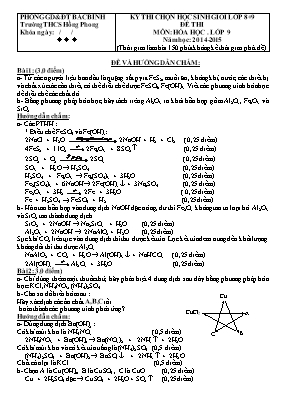 Đề thi môn: hóa học lớp 9 năm học: 2014 - 2015 - Trường THCS Hồng Phong