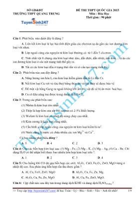 Đề thi THPT quốc gia 2015 môn: Hóa học - Trườ