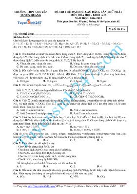 Đề thi thử đại học, cao đẳng lần thứ nhất môn Hóa học - Khối A, B năm học: 2014 - 2015 - Mã đề thi 136