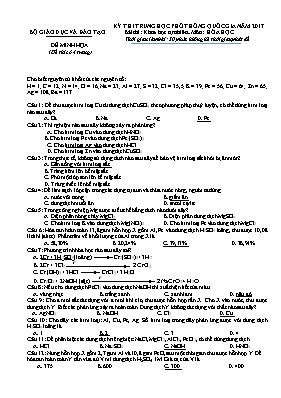 Đề thi trung học phổ thông quốc gia năm 2017 - Bài thi: Khoa học tự nhiên; môn: Hóa Học (đề minh họa)