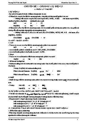 Hóa học - Chuyên đề 1 Chương I: Sự điện