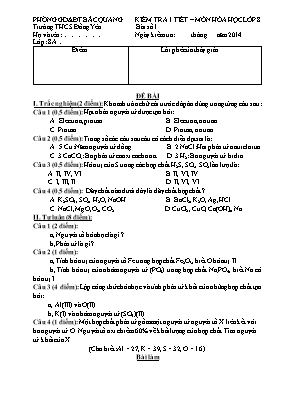 Kiểm tra 1 tiết – Môn Hóa học lớp 8 - Trường THCS Đồng Yên