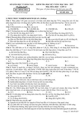 Kiểm tra học kì I năm học 2016 – 2017 môn: Hóa học - Lớp 12 - Mã đề: H24