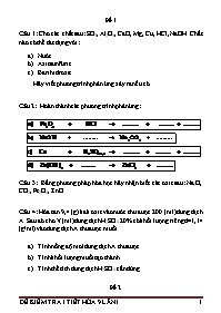 Một số đề kiểm tra 1 tiết môn Hóa học 9