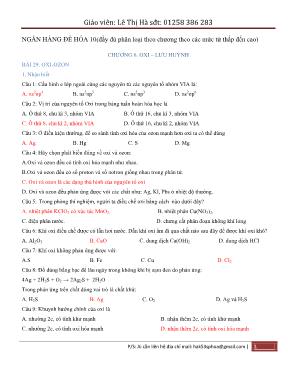 Ngân hàng câu hỏi môn Hóa học 10