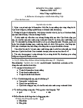 Đề kiểm tra học kì I - Khối 2 năm học: 2016 - 2017 môn: Tiếng việt (phần đọc)