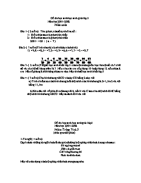 Đề thi học sinh học sinh giỏi lớp 5 năm học 2001 - 2002 môn Toán