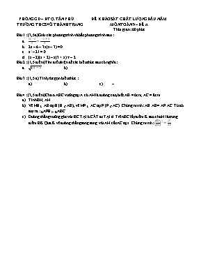Đề khảo sát chất lượng đầu năm môn Toán 9 – Đề A