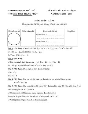 Đè khảo sát chất lượng năm học: 2016 – 2017 môn: Toán lớp 8