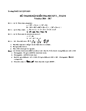 Đề tham khảo kiểm tra học kỳ I môn Toán 8 năm học 2016 - 2017