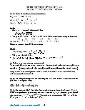 Đề thi chọn học sinh giỏi Toán khối 8