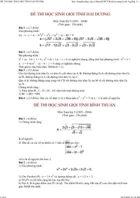 Đề thi học sinh giỏi tỉnh Hải Dương môn toán lớp 9 (2003 - 2004)