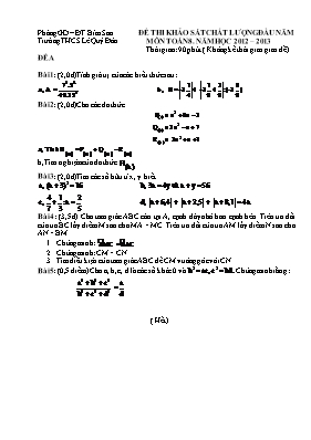 Đề thi khảo sát chất lượng đầu năm môn Toán 8 - Năm học 2012 – 2013