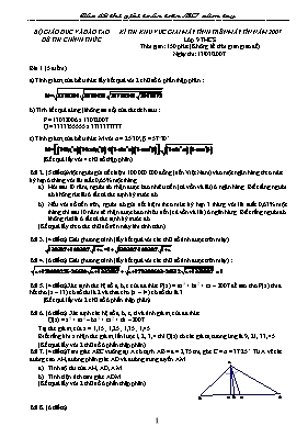 Đề thi khu vực giải máy tính trên máy tín năm 2007 khối 9 THCS