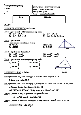 Kiểm tra 1 tiết chương I môn toán 9 (hình học) - Trường THCS Hồng Quang