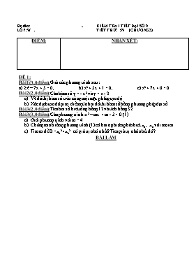 Kiểm tra 1 tiết Đại số 9 tiết thứ: 59 (chương 3)