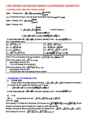 Toán 9 - Chuyên đề Giải phương trình và bất phương trình vô tỉ