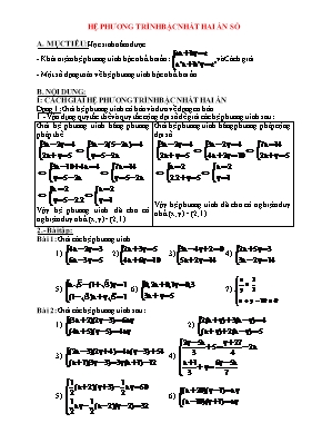Toán 9 - Hệ phương trình bậc nhất hai ẩn số