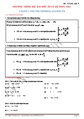 Toán 9 - Phương trình bậc hai một ẩn và hệ th