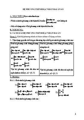 Toán học 9 - Hệ phương trình bậc nhất hai ẩn số