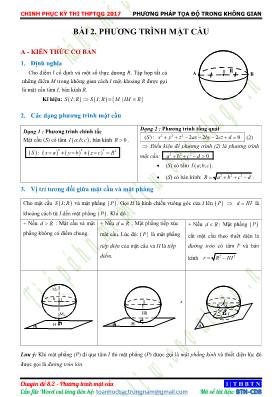 Hình học 12 - Bài 2: Phương trình mặt cầu