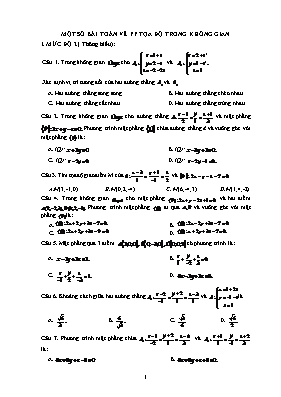 Toán 12 - Một số bài toán về phương pháp tọa độ trong không gian