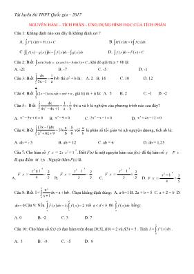 Toán 12 - Nguyên hàm – tích phân - Ứng dụng hình học của tích phân