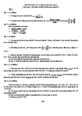 Đề thi học kỳ 1 môn: Toán - lớp 11 (chương tr